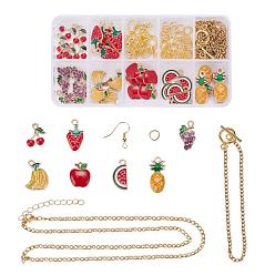Light Gold Kits de fabrication de bijoux diy, y compris 42pcs 7 pendentifs en alliage d'émail de style, 50pcs anneaux en laiton de saut, 20 pcs laiton boucle d'oreille crochets, 1 colliers chaîne gourmette en laiton et 1 bracelets pc, or et de lumière, pendentifs: 13~24 mm, Trou: 8~12mm, 2~3 pcs / style