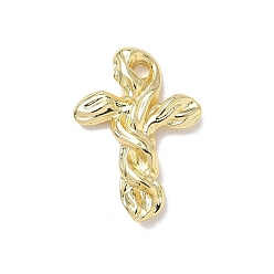 Настоящее золото 18K Латунные подвески, крестик, стойки покрытие, долговечный, без кадмия и без свинца, реальный 18 k позолоченный, 25.5x18x3 мм, отверстие : 2 мм