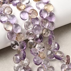 Аметрин Природные Аметрин бисер нитей, граненые, Топ пробуренной, слеза, 7.5x7.5x3~4 мм, отверстие : 0.5 мм, около 51~52 шт / нитка, 12.01'' (30.5 см)