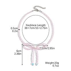 Розовый Женские ожерелья из бисера из цинкового сплава и стеклянного бисера, бантом, туманная роза, 14.96 дюйм (38 см)