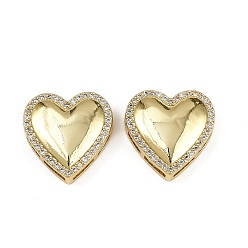 Настоящее золото 18K Подвески-слайды из латуни с микропаве из прозрачного кубического циркония в форме сердца, без кадмия и без свинца, стойки покрытие, долговечный, реальный 18 k позолоченный, 18.5x18x6 мм, отверстия : 5x2 mm и 4x2 мм