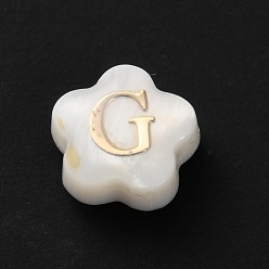 Letter G Натуральные белые ракушки, золотые эмалевые бусины с буквами, Буква G, 8x4.5 мм, отверстие : 0.8 мм
