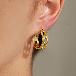 Золотой Простые 201 серьги-кольца из нержавеющей стали с кубинскими звеньями, золотые, 22x20 мм