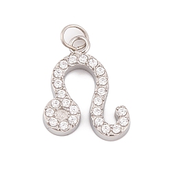 Лео 316 микро нержавеющей стали прокладывать Цирконом подвески, с прыжковых колец, цвет нержавеющей стали, 12 очарование созвездия, Лев, 12.5x10x2.5 мм, отверстие : 2.5 мм