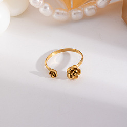 Настоящее золото 18K 304 из нержавеющей стали Манжета кольца для женщин, цветок, реальный 18 k позолоченный, цветок 1: 8.1мм, цветок 2: 5мм, размер США 8 1/2 (18.5 мм)