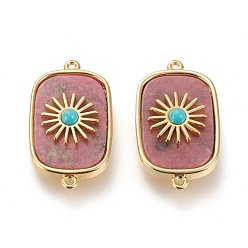 Родохрозит Соединители звеньев из натурального родохрозита и синтетической бирюзы, с долговечной позолоченной латунной фурнитурой из настоящего 18 k золота, прямоугольные, 28x16x6.2 мм, отверстие : 1.2 мм