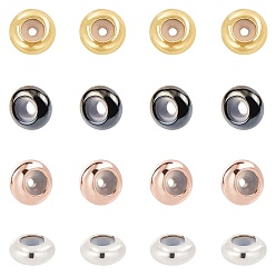 Mixed Color Brass Beads, with Rubber Inside, Slider Beads, Rondelle, Mixed Color, 7x3.5mm, Hole: 2mm, 4 colors, 10pcs/color, 40pcs/box