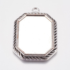 Античное Серебро Сеттинги для кулона ( кабошон ), тибетский стиль, без кадмия, без никеля и без свинца, прямоугольные, античное серебро, длиной около 56 мм , шириной 40 мм , толщиной 3 мм , отверстие : 4 мм, лоток : 40x30 мм