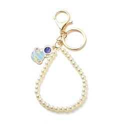 Небесно-голубой Подвесные брелки космонавта из сплава эмали, брелки с искусственным жемчугом на стеклянной основе, с застежкой для ключей из сплава и железа, голубой, 16 см, Кулон : 32x23x1.5 мм