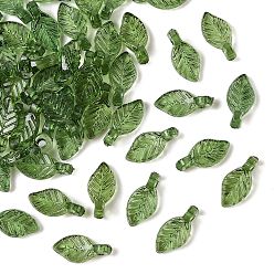 Зеленый Прозрачные акриловые брелоки, лист прелести, зелёные, 10.5x5x3.5 мм, отверстие : 1.2 мм