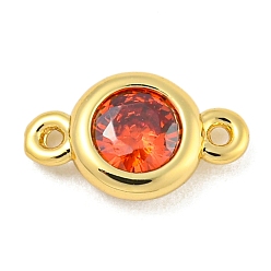 Красный Покрытие стойки латунь паве кубический цирконий плоские круглые звенья соединительные подвески, долговечный, без свинца и без кадмия, реальный 18 k позолоченный, красные, 10x6x2.5 мм, отверстие : 0.7 мм