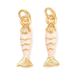 Lavender Blush Brass Micro Pave Clear Cubic Zirconia Pendants, Enamel Style, Cadmium Free & Lead Free, Long-Lasting Plated, Rack Plating, Fish Charms, Real 18K Gold Plated, Lavender Blush, 17.5x4x4mm, Hole: 3.5mm