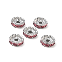 Indian rosa 304 Edelstahl Rhinestone-Spacer Perlen, flache Runde/Scheiben, Edelstahl Farbe, indian rosa, 10x3 mm, Bohrung: 2 mm