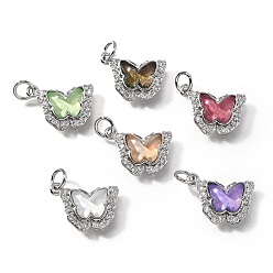 Платина Латунные микро проложить кубического циркония подвески, бантом, со стеклом и петлей, долгоиграющий, без свинца и без кадмия, с блеском порошок, граненые, cmешанных цветов, платина, 10.5x15.5x4.5 мм, отверстие : 3 мм