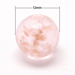 Pink Бусины ручной работы бусины золотого песка, круглые, розовые, 12 мм, отверстие : 1 мм