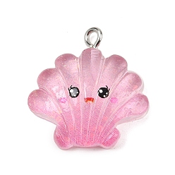 Shell Shape Подвески из прозрачной смолы на тему океана, с железной платиной петлей, формы раковины, 24x22x7.5 мм, отверстие : 2 мм