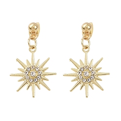 Солнце Серьги-гвоздики из сплава с кристаллами и стразами, с 304 серьгами из нержавеющей стали, золотые, солнце, 29x17.5 мм