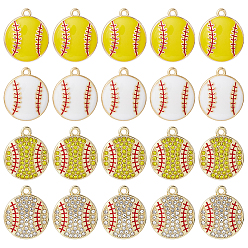 Baseball 24 шт 4 стили подвески из сплава эмали, без свинца, без кадмии и без никеля, золотые, спортивные шармы-мячи, бейсбол, 21.5x18~18.5x3~3.5 мм, отверстие : 1.8~2 мм, 6 шт / стиль
