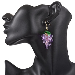 Сливовый Серьги из прозрачного стекла, с золотой латуни серьги крючки, винограды, слива, 55x23 мм