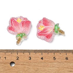Hot Pink Transparent Epoxy Resin Decoden Cabochons, with Paillettes, Flower, Hot Pink, 23.5x21x8.5mm