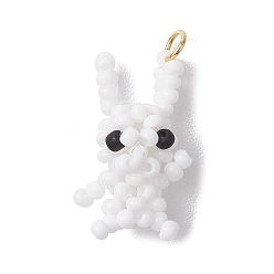 Кролик Подвески из бисера, с искусственными жемчужными акриловыми бусинами и настоящими 18позолоченными 304 кольцами из нержавеющей стали, кролик, 20x12.5x10.5 мм, отверстие : 2.5 мм