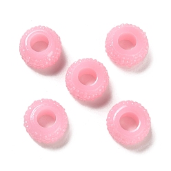 Бледно-Розовый Cmолы европейские шарики, бусины с большим отверстием, текстурированный рондель, розовый жемчуг, 12x6.5 мм, отверстие : 5 мм