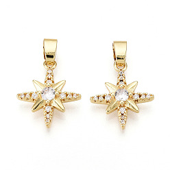 Настоящее золото 18K Латунные микро проложить кубического циркония подвески, без кадмия и без свинца, звезды прелести, реальный 18 k позолоченный, 18~18.5x15.8x4 мм, отверстие : 3x6 мм