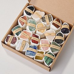 Смешанные камни 20 стили необработанных необработанных самородков, смешанные коллекции натуральных драгоценных камней, для преподавания наук о Земле, с деревянной коробкой, 40~50 мм, 20 шт / комплект