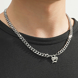 Letter S 304 кубинские звенья цепи с подвеской из нержавеющей стали, цвет нержавеющей стали, не тускнеет, Письмо с, 19.69 дюйм (50 см)