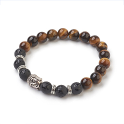 Тигровый глаз Бусы из натурального тигрового глаза и натурального матового агата, с бусинами тибетского стиля, круглые, 2-1/8 дюйм (5.4 см), мешок: 12x8.5x3 см