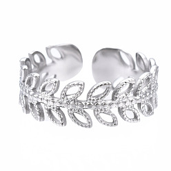 Stainless Steel Color Non-Tarnish 304 Stainless Steel Leaf Wrap Open Cuff Ring, Chunky Hollow Ring for Women, Stainless Steel Color, US Size 7(17.3mm)