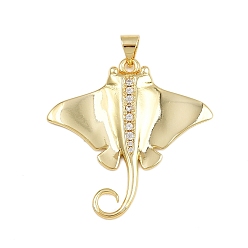 Настоящее золото 18K Латунные микро проложить кубического циркония подвески, амулеты манта скат, стойки покрытие, долговечный, без свинца и без кадмия, реальный 18 k позолоченный, 31x31x2.5 мм, отверстие : 4x3.5 мм