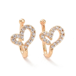 Chapado en Oro Real 18K Aretes de corazón con circonitas cúbicas transparentes, Joyas de latón sin piercing para mujer., real 18 k chapado en oro, 10x7x7 mm