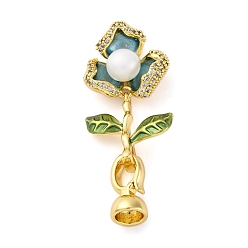 Зеленый Латунное микропейв, прозрачный кубический цирконий, складные застежки, без кадмия, без никеля и без свинца, с натуральным жемчугом и эмалью, цветок, зелёные, 42 мм