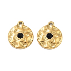 Настоящее золото 18K Ионное покрытие (ip) 304 кулон из нержавеющей стали, со стразами, плоско-круглые, реальный 18 k позолоченный, 17x14x3.5 мм, отверстие : 1.5 мм