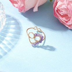 Аметист Натуральные кольца из аметистовой манжеты, сердце, с экологически чистой медной проволокой, 16.5x17 мм, внутренний диаметр: 20 мм