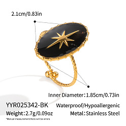 Черный Кольца-манжеты из нержавеющей стали европейского стиля с эмалированным покрытием овальной формы со звездой для женщин, чёрные, размер США 8 1/2 (18.5 мм)