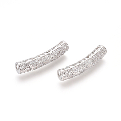 Platinum Brass Micro Pave Clear Cubic Zirconia Beads, Long-Lasting Plated, Tube Beads, Platinum, 29x6mm, Hole: 3.5mm