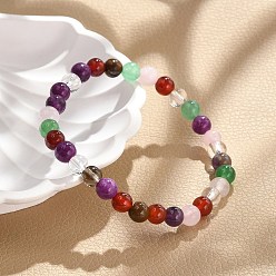 Смешанные камни Эластичные браслеты из натурального камня смешанного происхождения с бусинами, круглые, бусины : 6~6.5 мм, внутренний диаметр: 2-1/4 дюйм (5.55 см)