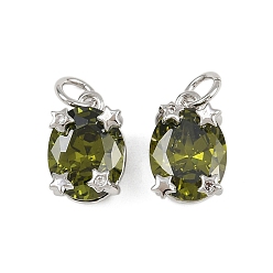 Светло-зеленый Коричневый Латунь прокладывает кубические циркониевые прелести, овальные, стойки покрытие, без свинца и без кадмия, долговечный, платина, с целью перехода в кольце, оливковый, 12x8x6.5 мм, отверстие : 3 мм