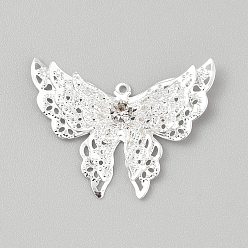 Серебро Железные подвески, бабочка, с акриловой, серебряные, 24x34x6 мм, отверстие : 1 мм