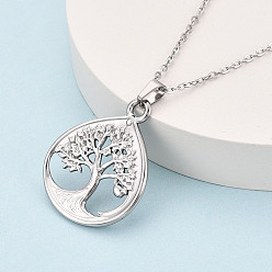 Нержавеющая Сталь Цвет 304 подвесные из нержавеющей стали ожерелья, слеза с древом жизни, не тускнеет, цвет нержавеющей стали, 17.72~18.11 дюйм (45~46 см)