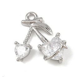 Платина Латунные микропаве прозрачные подвески с фианитом, сердце вишня, без кадмия, без никеля и без свинца, платина, 15x14x5.5 мм, отверстие : 1.5 мм