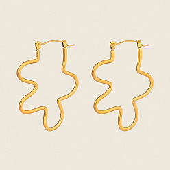Golden Irregular 304 Stainless Steel Hoop Earrings for Women, Golden, 45x34mm