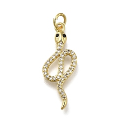 Настоящее золото 18K Латунные микропаве прозрачные подвески с фианитом, змея, долговечный, стойки покрытие, без свинца и без кадмия, с целью перехода в кольце, реальный 18 k позолоченный, 27.5x10.5x2.5 мм, отверстие : 3 мм
