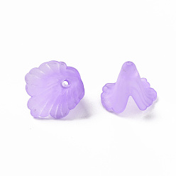 Medium Purple Transparent Acrylic Bead Caps, Trumpet Flower Beads, Frosted, Flower, Medium Purple, 18x18x17mm, Hole: 1.5mm, about 700pcs/500g