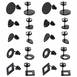 Electrophoresis Black 30 шт 5 стиль 304 серьги-гвоздики из нержавеющей стали, с задницей и серьгой, пончик и плоский круглый и квадратный и каплевидный и сердце, электрофорез черный, 10~13.5x6~9x0.8~1 мм, отверстие : 1~1.6 мм, штифты : 0.7~0.8 мм, 6 шт / стиль