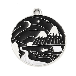 Mountain Подвески из эмали и сплава, платина, плоский круглый шарм, гора, 26x22.5x1 мм, отверстие : 2 мм