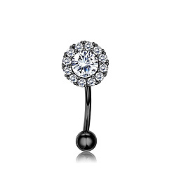 Цветок Хэллоуин 304 изогнутые кольца для бровей из нержавеющей стали с кубическим цирконием, хрящевые серьги, чёрные, цветок, 8 мм, штифты : 1.2 мм