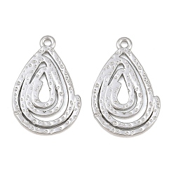 Stainless Steel Color 304 Stainless Steel Pendants, Texture Teardrop Charms, Stainless Steel Color, 29x19x1.5mm, Hole: 1.6mm